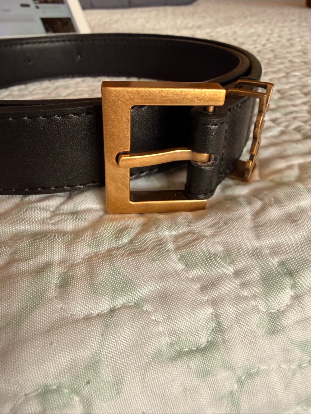 Saint Laurent Black Leather Belt with Gold YSL Logo - Picture 2 of 3